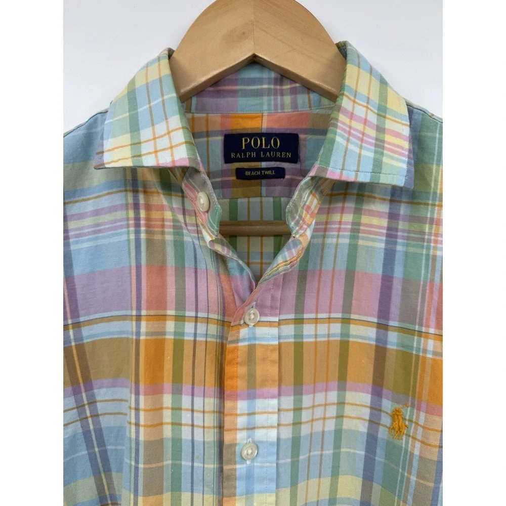 Polo Ralph Lauren Beach Twill Long Sleeve Shirt Men's SZ LG Blue Orange Plaid